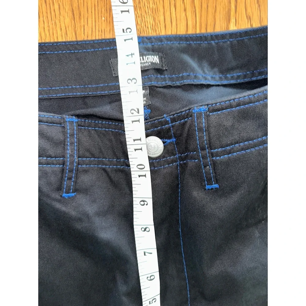True Religion Mens Black Cargo Pants Blue Contrast Stitch Straight Leg Size 34